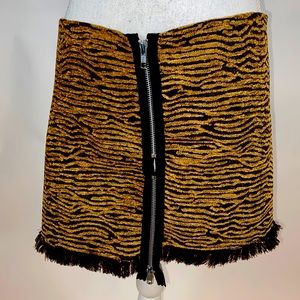 Gold and black velvet brocade tiger stripe mini skirt